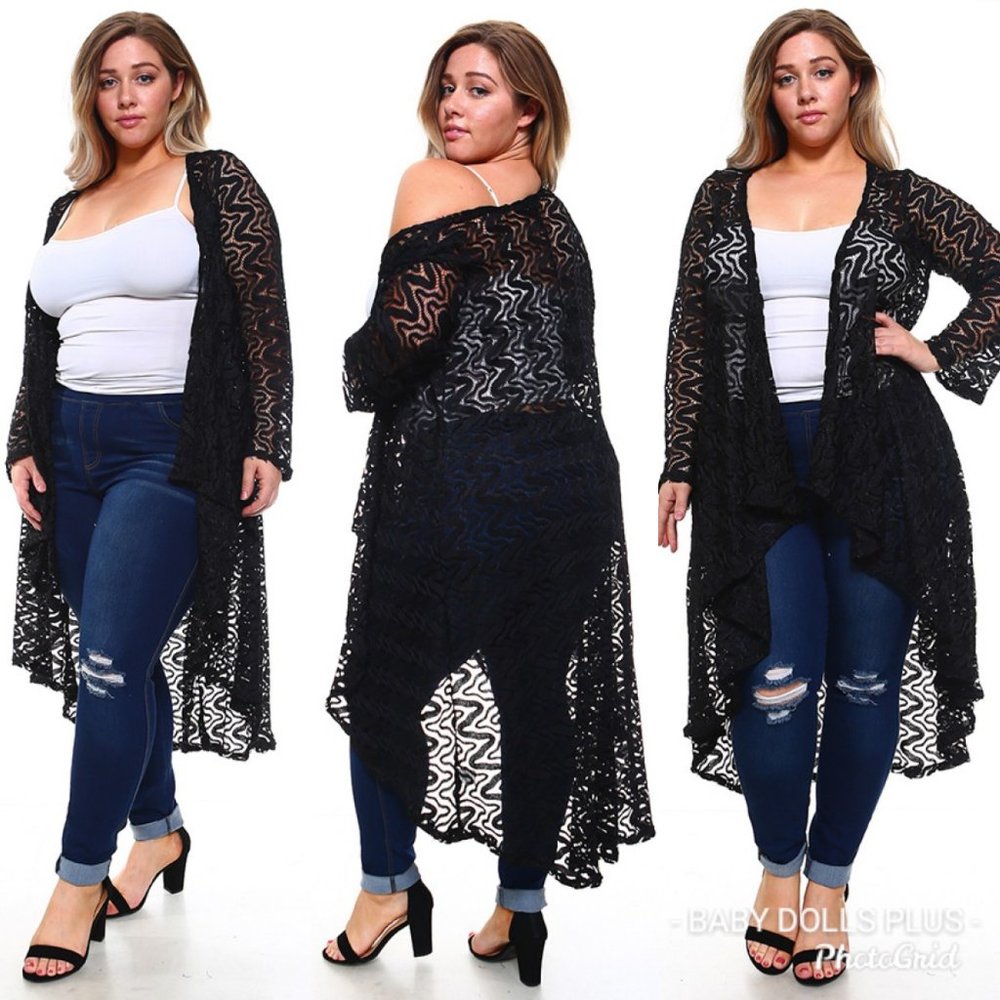 1x-6x PLUS Size Long Elegant Lace Cardigan - NEW - Picture 2 of 6